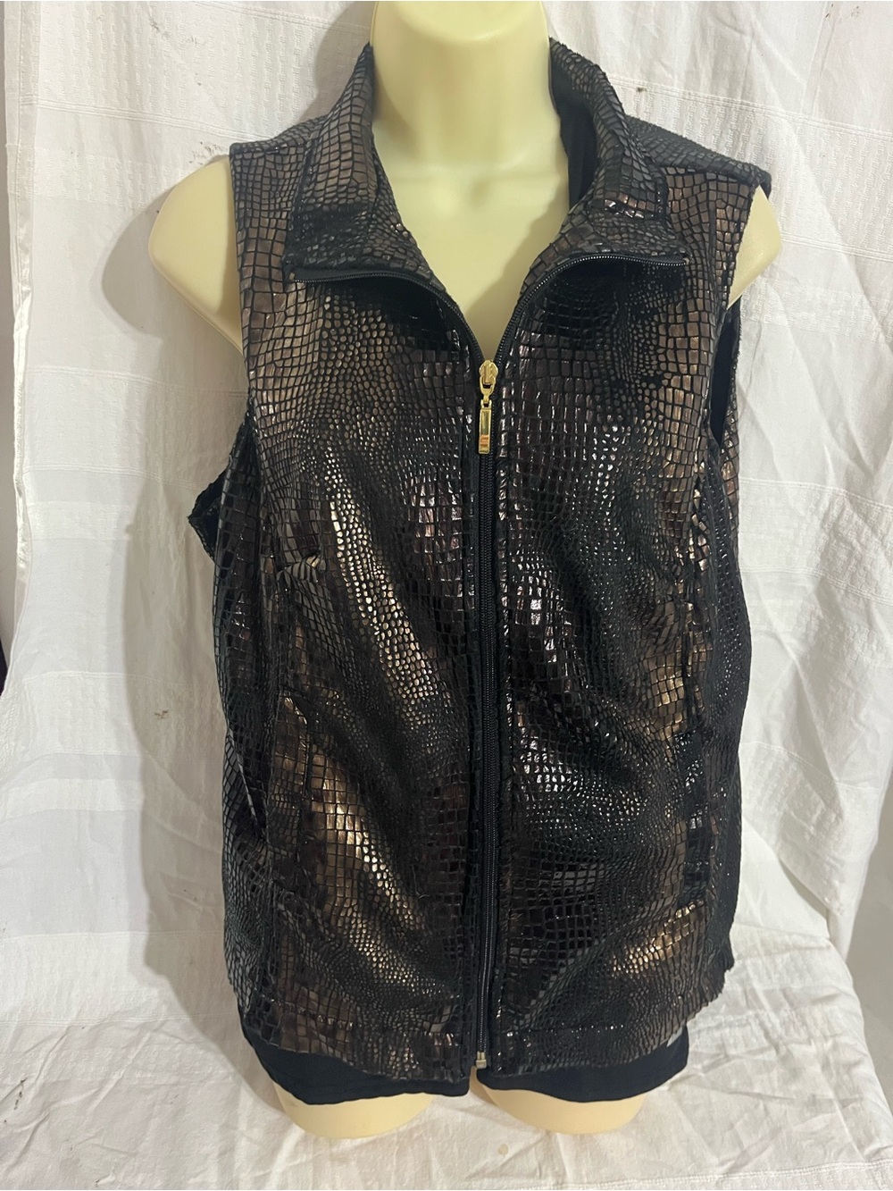 Sport Haley Black and Bronze Croc-Embossed Zip Vest - Picture 1 of 5